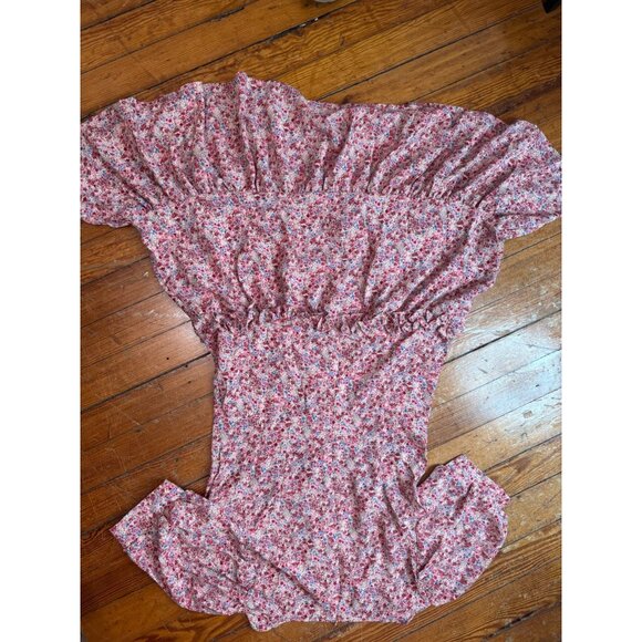 Zara Red White Blue Floral Tiered Mini Dress Puff Sleeve Button Front Size - Picture 10 of 10